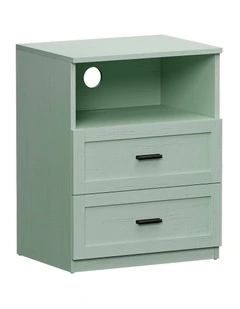 Oikiture Bedside Table 2 Drawers Open Shelf Nightstand Cabinet Green
