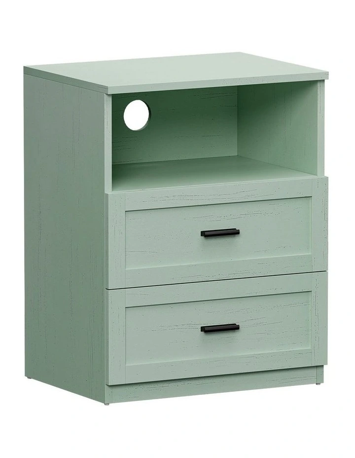 Oikiture Bedside Table 2 Drawers Open Shelf Nightstand Cabinet Green image 1