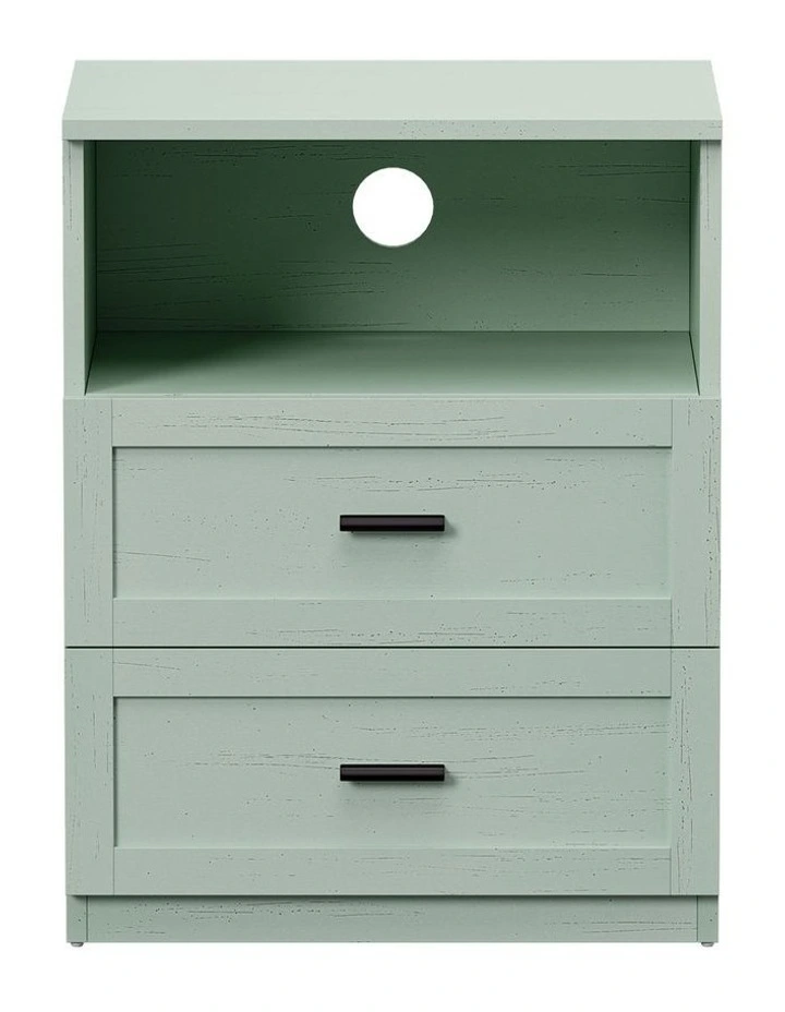 Oikiture Bedside Table 2 Drawers Open Shelf Nightstand Cabinet Green image 2