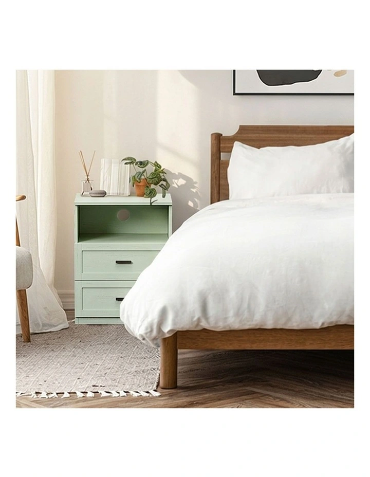 Oikiture Bedside Table 2 Drawers Open Shelf Nightstand Cabinet Green image 7