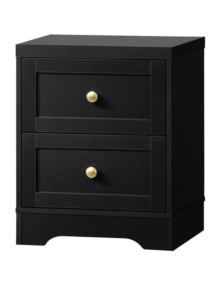 Oikiture Bedside Tables 2 Drawers Hamptons Furniture Storage Cabinet Black image 1