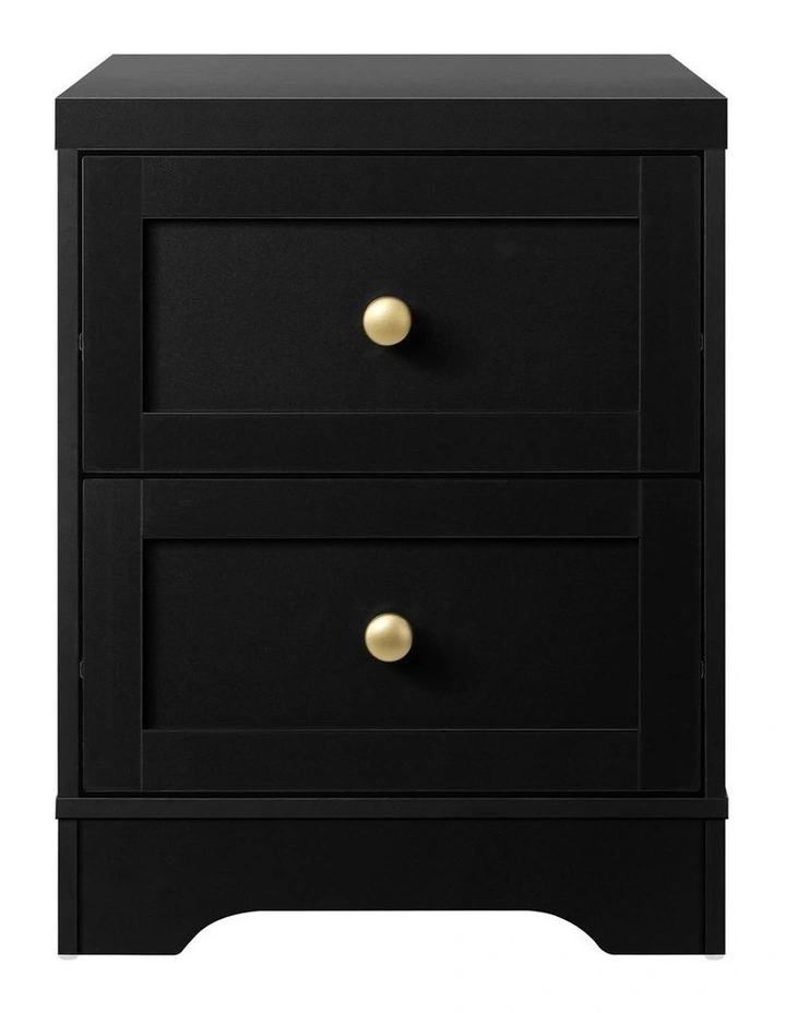 Oikiture Bedside Tables 2 Drawers Hamptons Furniture Storage Cabinet Black image 2