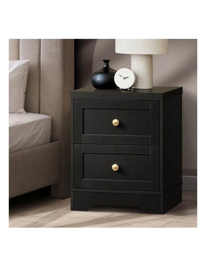 Oikiture Bedside Tables 2 Drawers Hamptons Furniture Storage Cabinet Black image 4