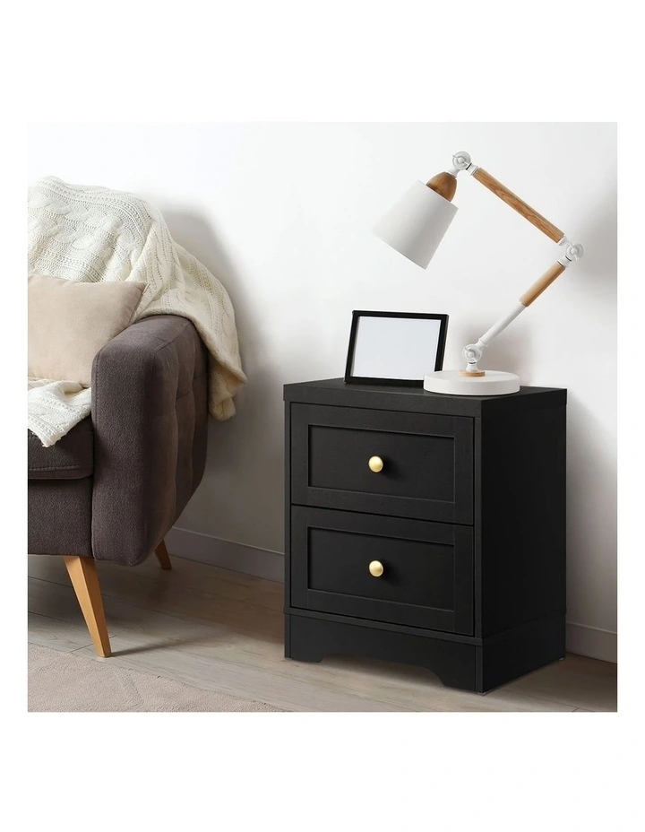 Oikiture Bedside Tables 2 Drawers Hamptons Furniture Storage Cabinet Black image 5