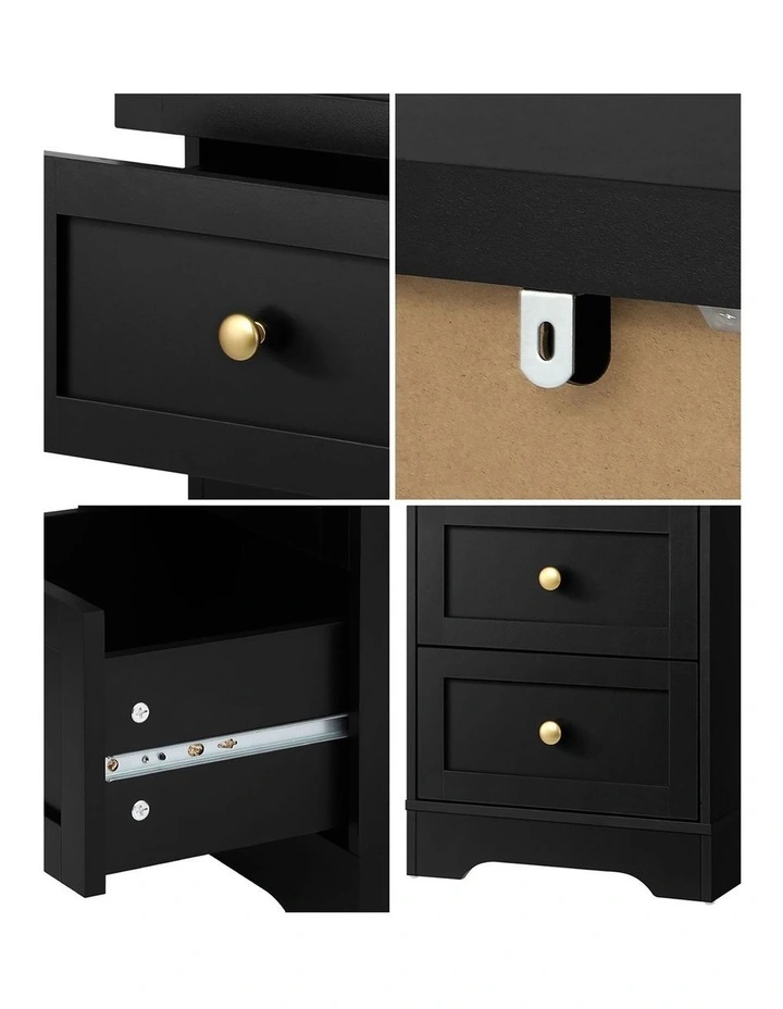 Oikiture Bedside Tables 2 Drawers Hamptons Furniture Storage Cabinet Black image 6