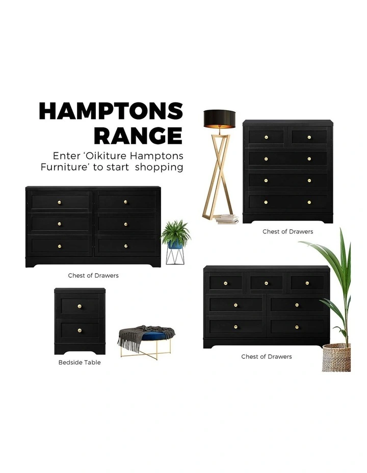 Oikiture Bedside Tables 2 Drawers Hamptons Furniture Storage Cabinet Black image 7