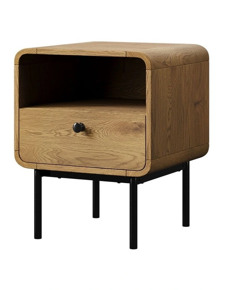 Oikiture Bedside Table Side Table Bedroom Storage Nightstand Metal Natural image 1