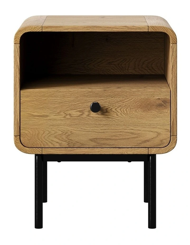 Oikiture Bedside Table Side Table Bedroom Storage Nightstand Metal Natural image 2