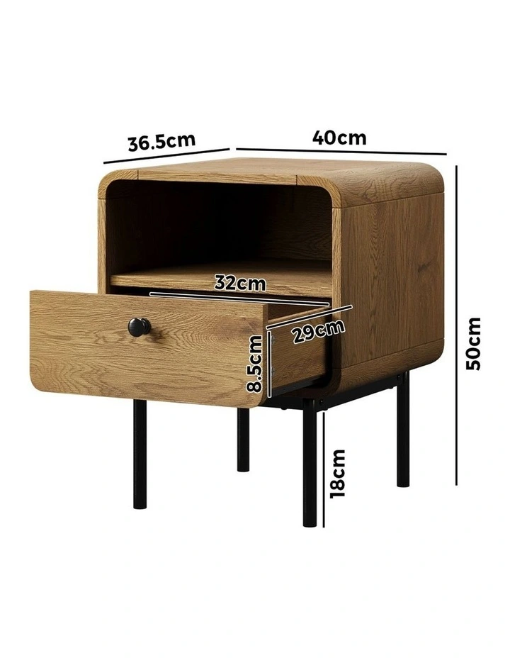 Oikiture Bedside Table Side Table Bedroom Storage Nightstand Metal Natural image 3