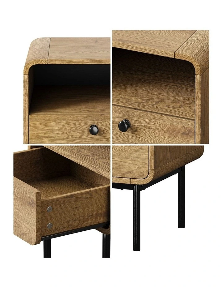Oikiture Bedside Table Side Table Bedroom Storage Nightstand Metal Natural image 6