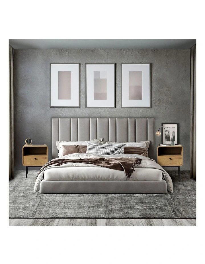 Oikiture Bedside Table Side Table Bedroom Storage Nightstand Metal Natural image 7