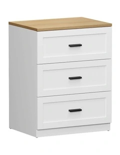 Oikiture Bedside Table 3 Drawers Nightstand Cabinet End Table Natural&White