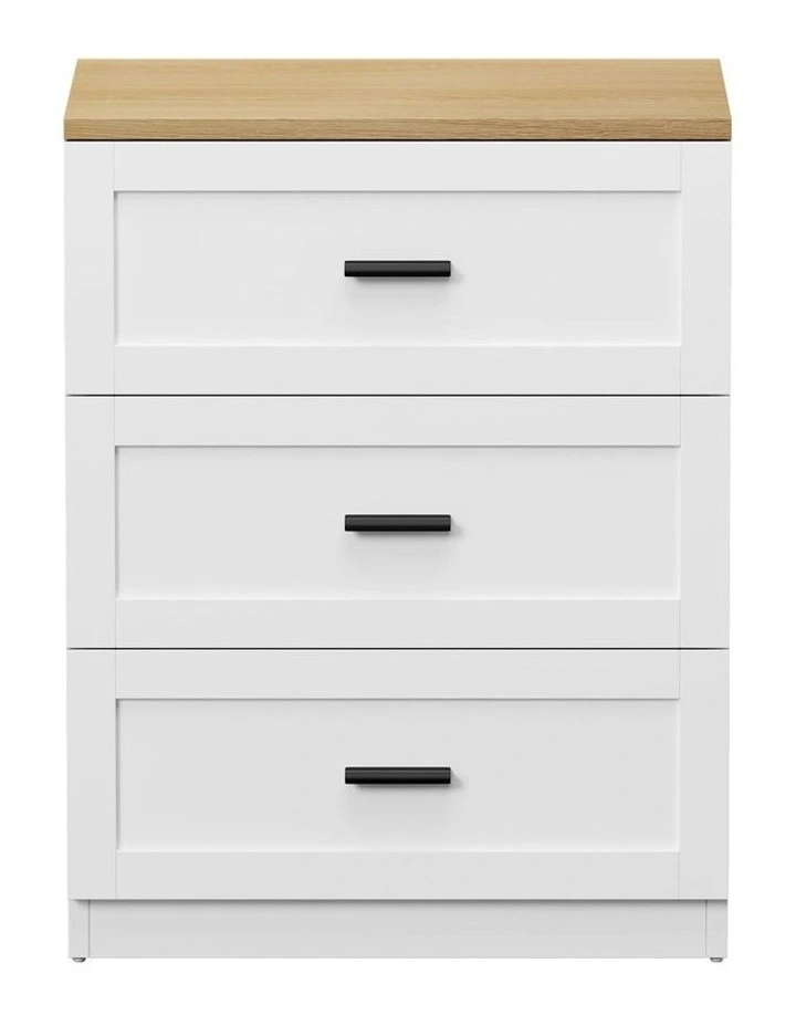 Oikiture Bedside Table 3 Drawers Nightstand Cabinet End Table Natural&White image 2