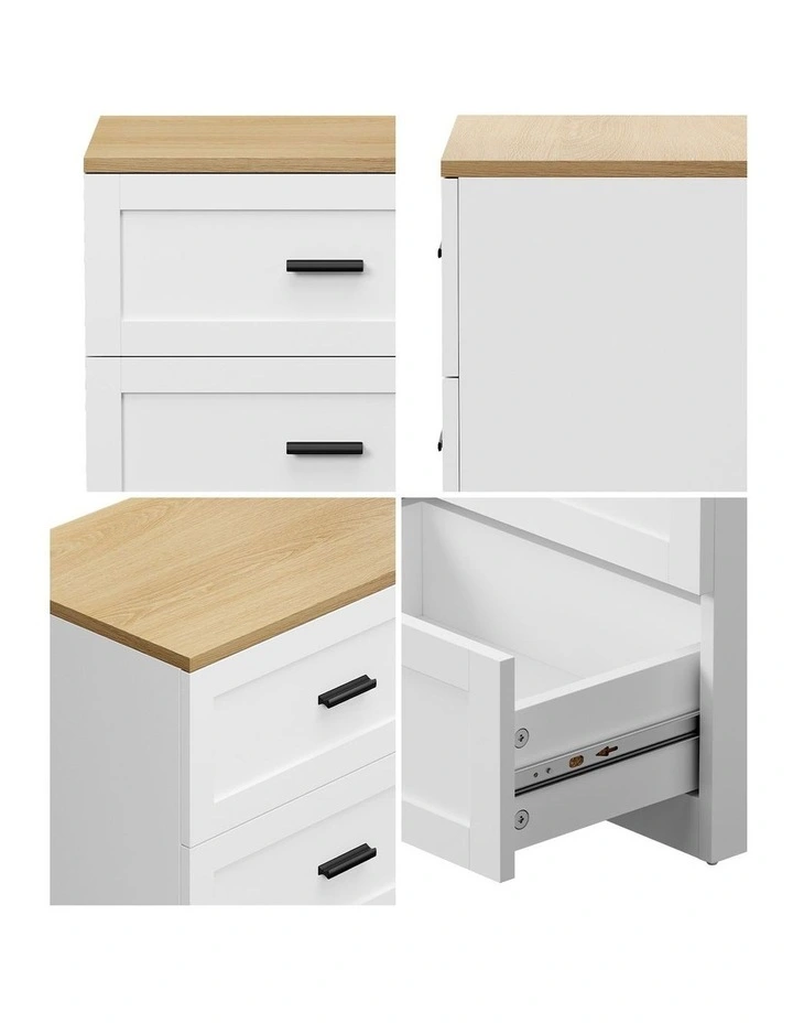 Oikiture Bedside Table 3 Drawers Nightstand Cabinet End Table Natural&White image 6