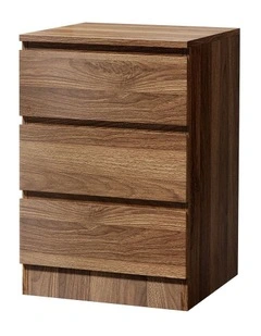 Oikiture Bedside Table 3 Drawers Side Tables Storage Cabinet Nightstand Walnut