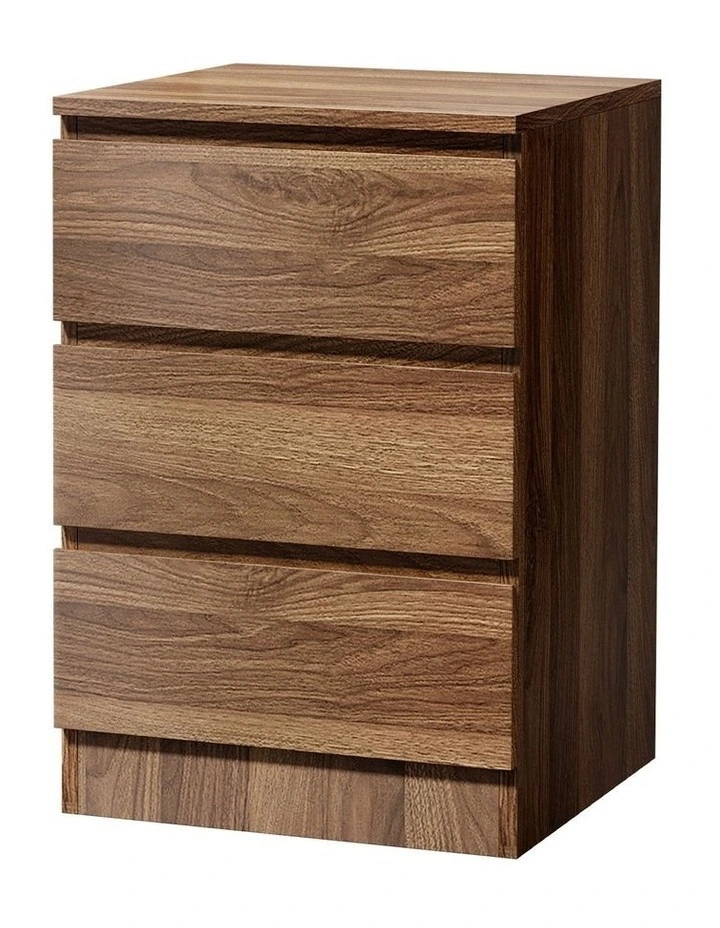 Oikiture Bedside Table 3 Drawers Side Tables Storage Cabinet Nightstand Walnut image 1