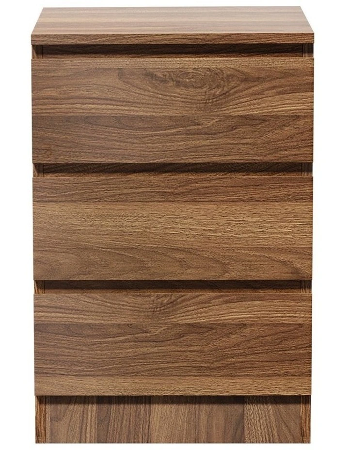 Oikiture Bedside Table 3 Drawers Side Tables Storage Cabinet Nightstand Walnut image 2