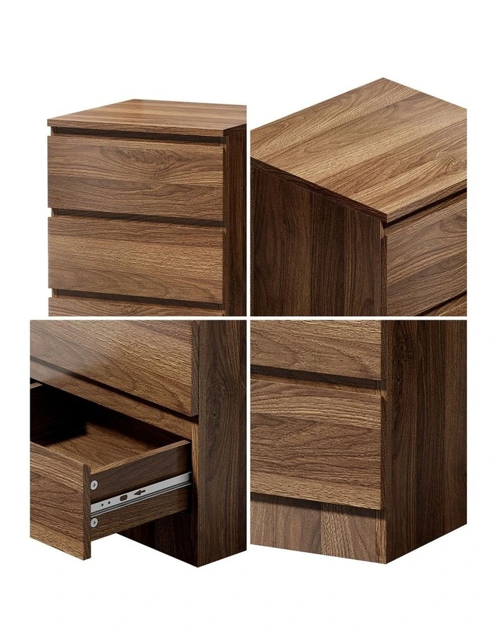Oikiture Bedside Table 3 Drawers Side Tables Storage Cabinet Nightstand Walnut image 6