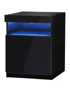 Oikiture Bedside Table LED Nightstand Shelf Side End Table Storage Cabinet Black