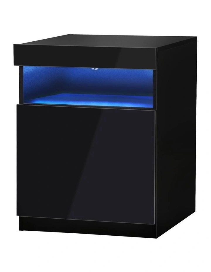 Oikiture Bedside Table LED Nightstand Shelf Side End Table Storage Cabinet Black image 1