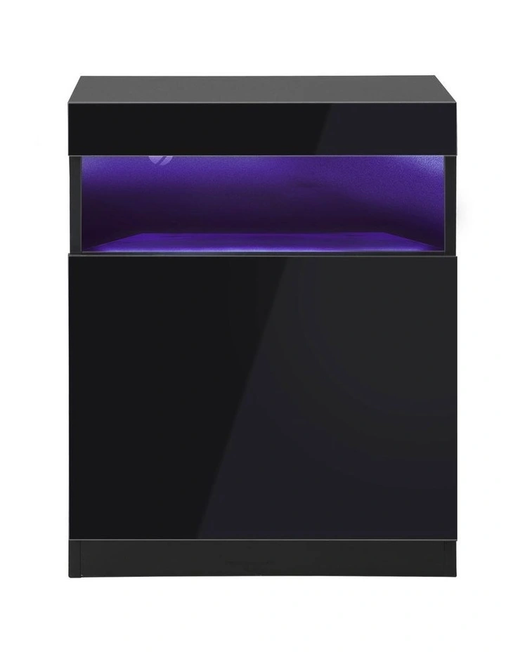 Oikiture Bedside Table LED Nightstand Shelf Side End Table Storage Cabinet Black image 2