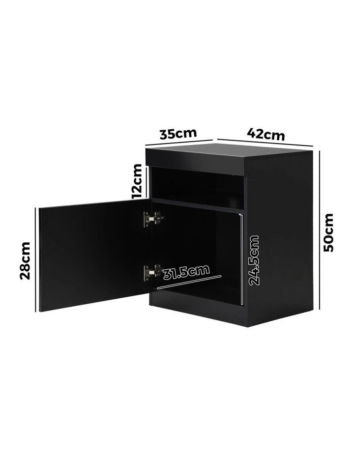 Oikiture Bedside Table LED Nightstand Shelf Side End Table Storage Cabinet Black image 3