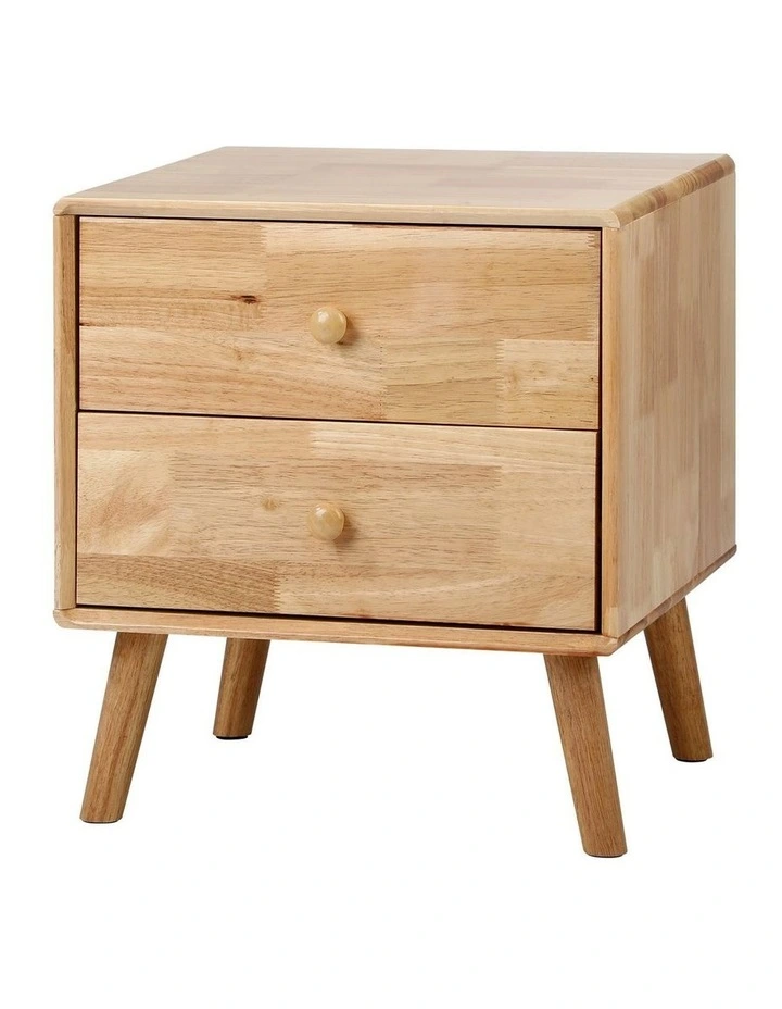 Oikiture Bedside Table 2 Drawers Side Tables Storage Nightstand Rubber Wood image 1