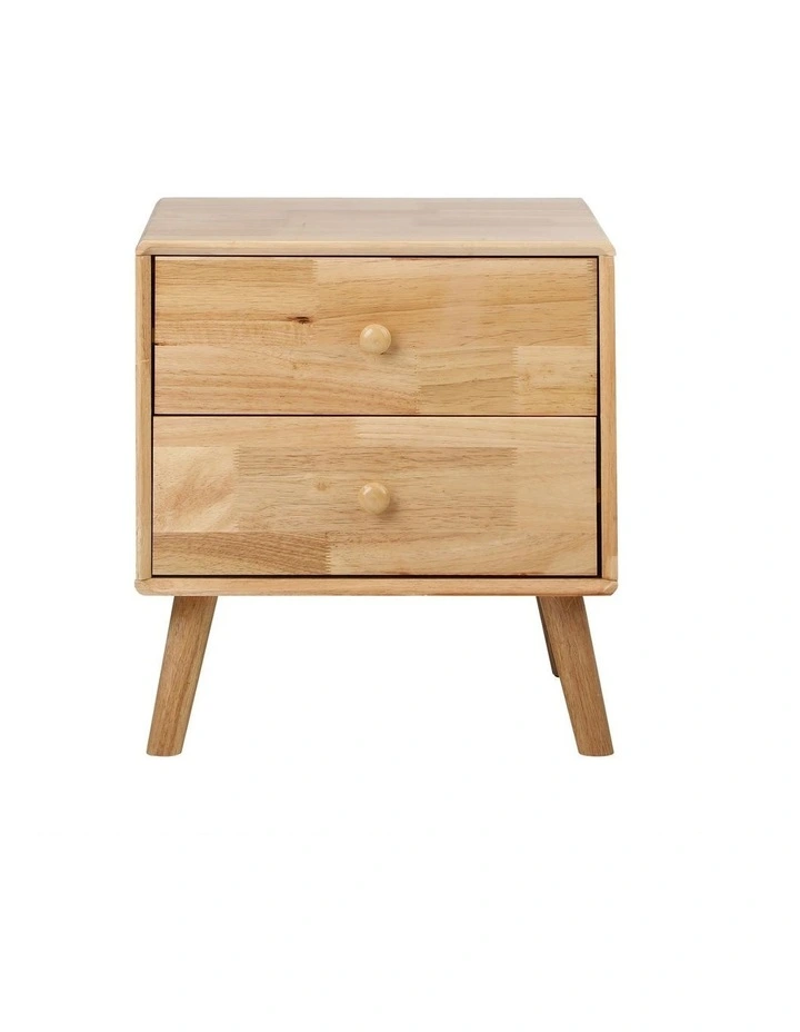 Oikiture Bedside Table 2 Drawers Side Tables Storage Nightstand Rubber Wood image 2