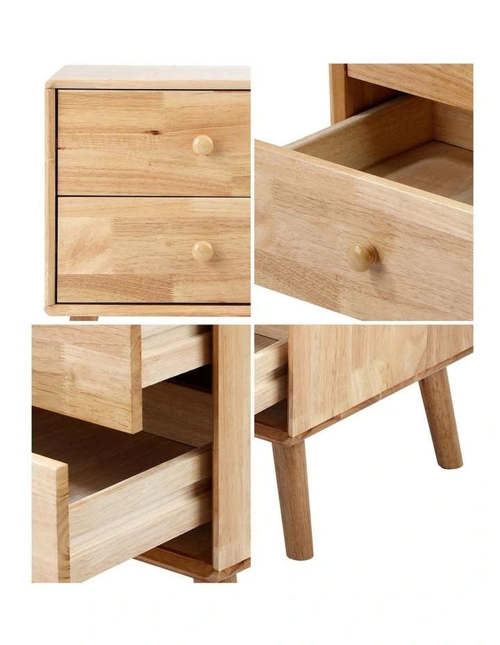 Oikiture Bedside Table 2 Drawers Side Tables Storage Nightstand Rubber Wood image 6