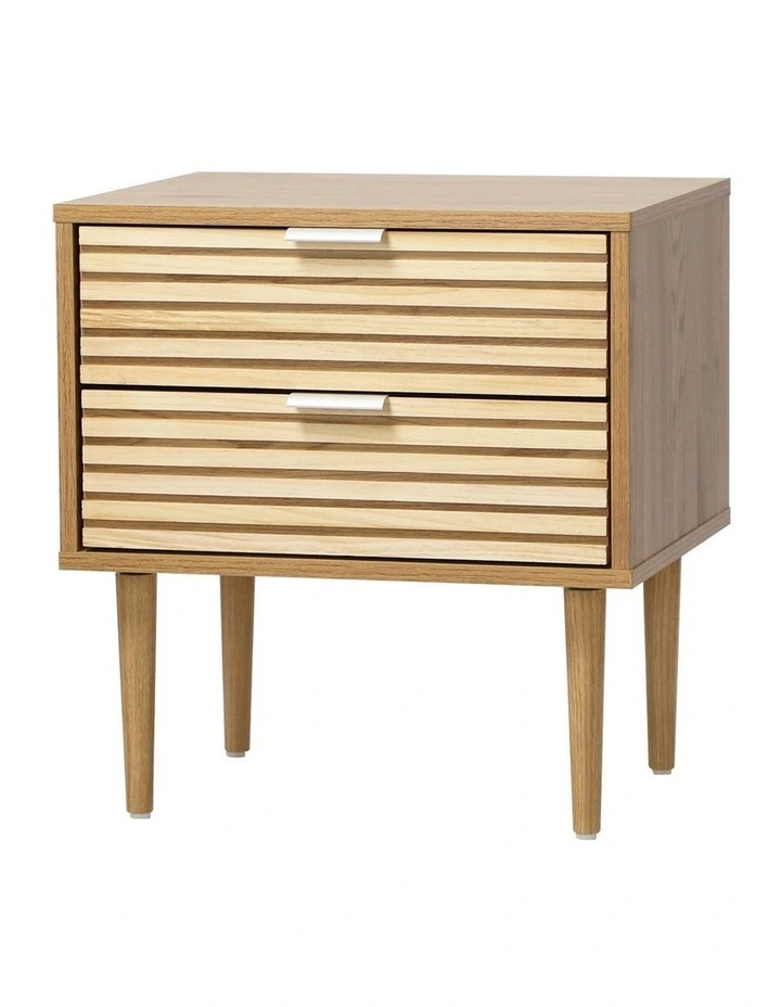 Oikiture Bedside Table 2 Drawers Side Table Cabinet Metal Handle Natural image 1