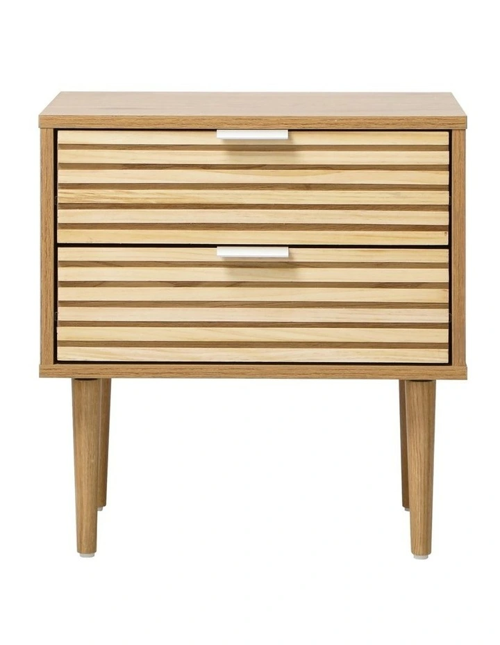 Oikiture Bedside Table 2 Drawers Side Table Cabinet Metal Handle Natural image 2