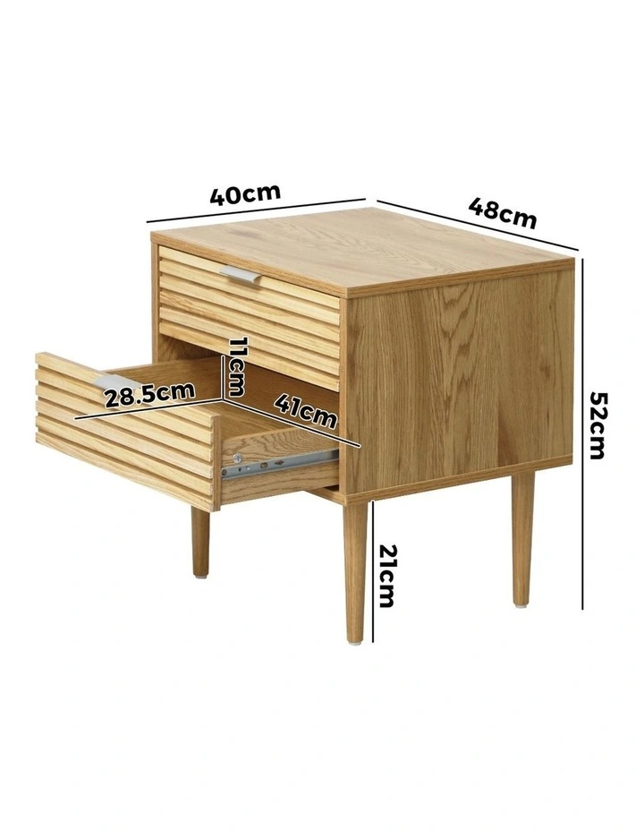Oikiture Bedside Table 2 Drawers Side Table Cabinet Metal Handle Natural image 3