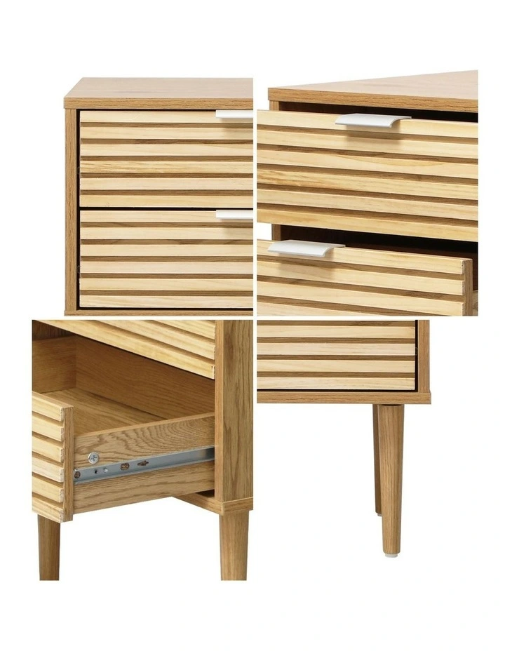 Oikiture Bedside Table 2 Drawers Side Table Cabinet Metal Handle Natural image 6