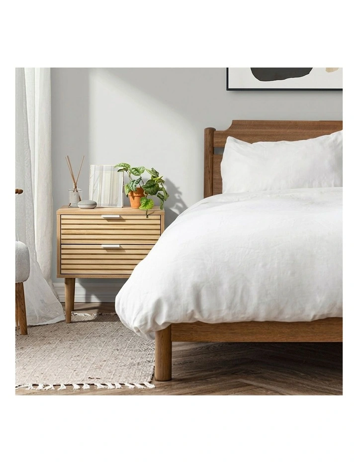 Oikiture Bedside Table 2 Drawers Side Table Cabinet Metal Handle Natural image 7
