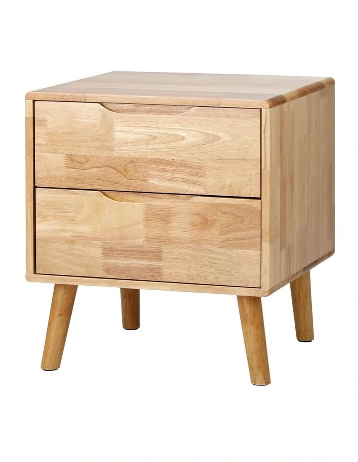 Oikiture Bedside Table 2 Drawers Storage Nightstand Solid Wood Natural image 1