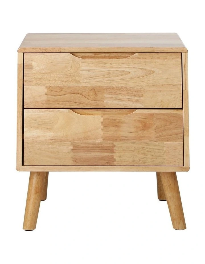 Oikiture Bedside Table 2 Drawers Storage Nightstand Solid Wood Natural image 2