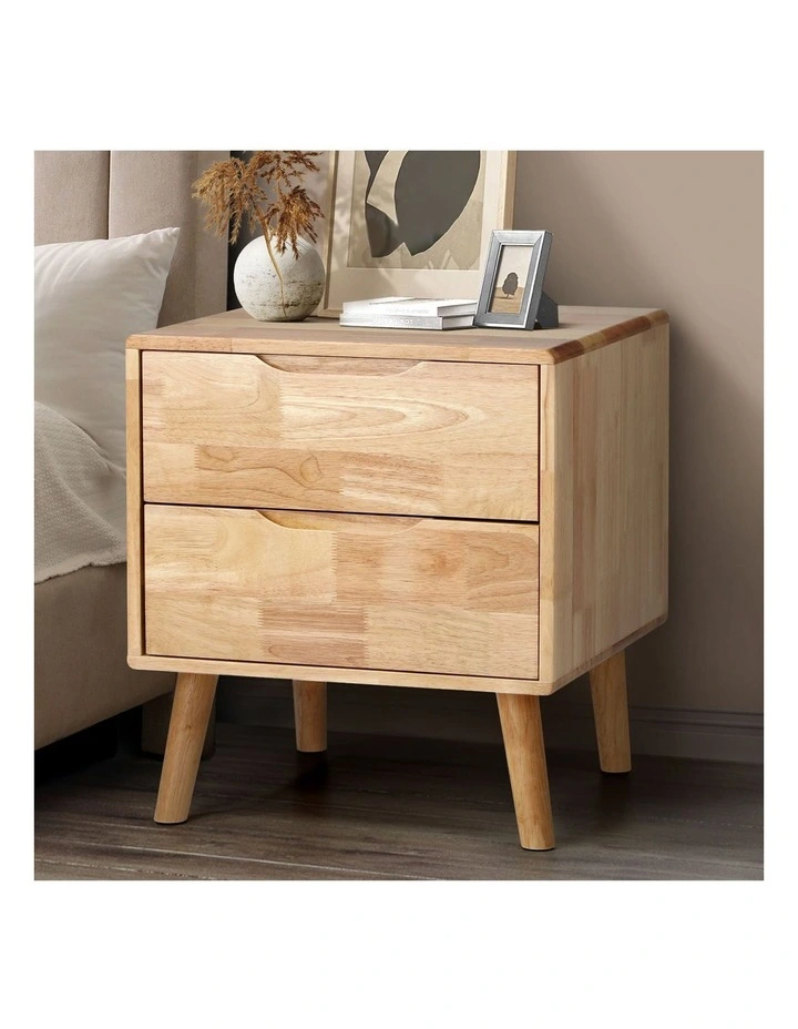 Oikiture Bedside Table 2 Drawers Storage Nightstand Solid Wood Natural image 4