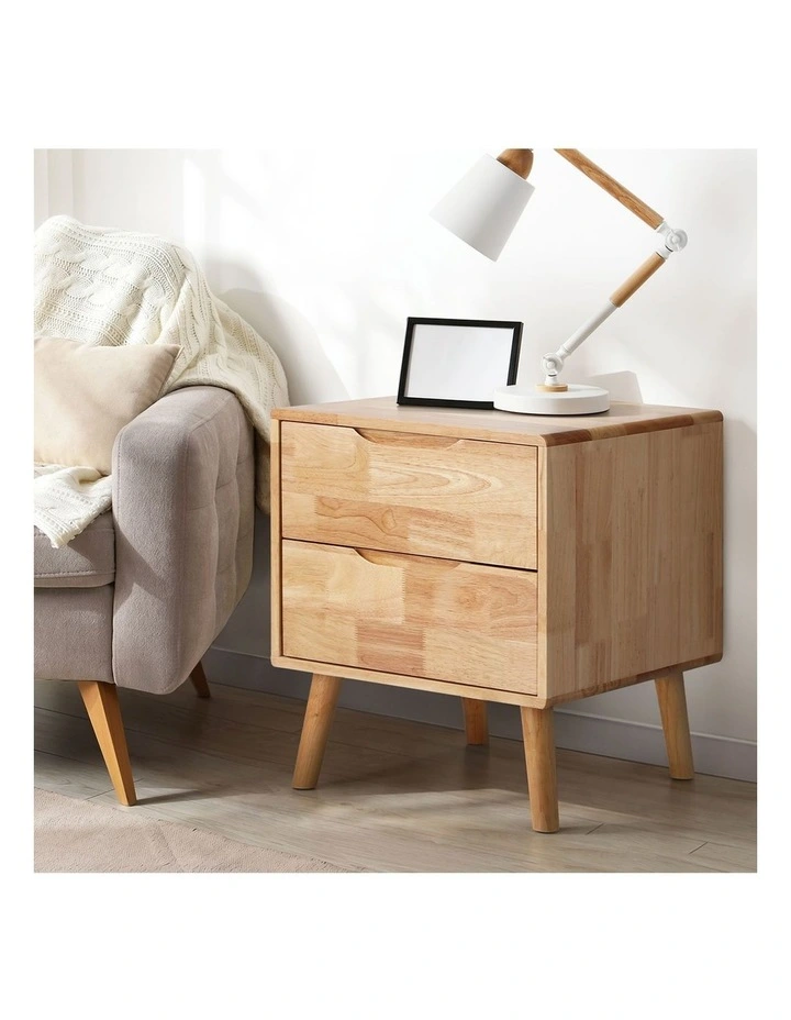 Oikiture Bedside Table 2 Drawers Storage Nightstand Solid Wood Natural image 5