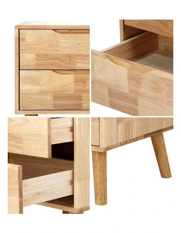 Oikiture Bedside Table 2 Drawers Storage Nightstand Solid Wood Natural image 6