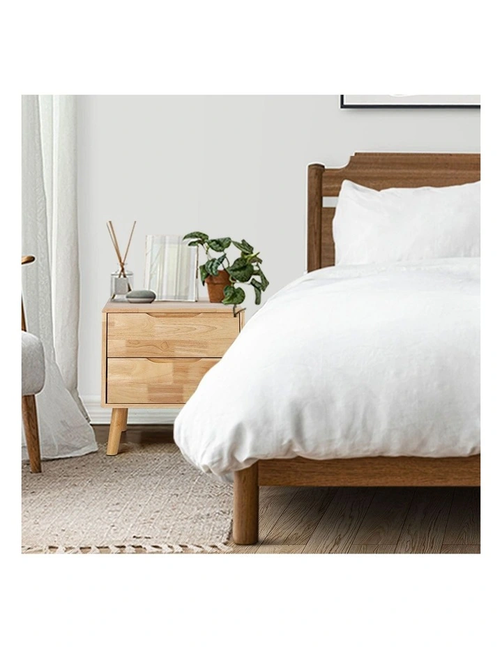 Oikiture Bedside Table 2 Drawers Storage Nightstand Solid Wood Natural image 7