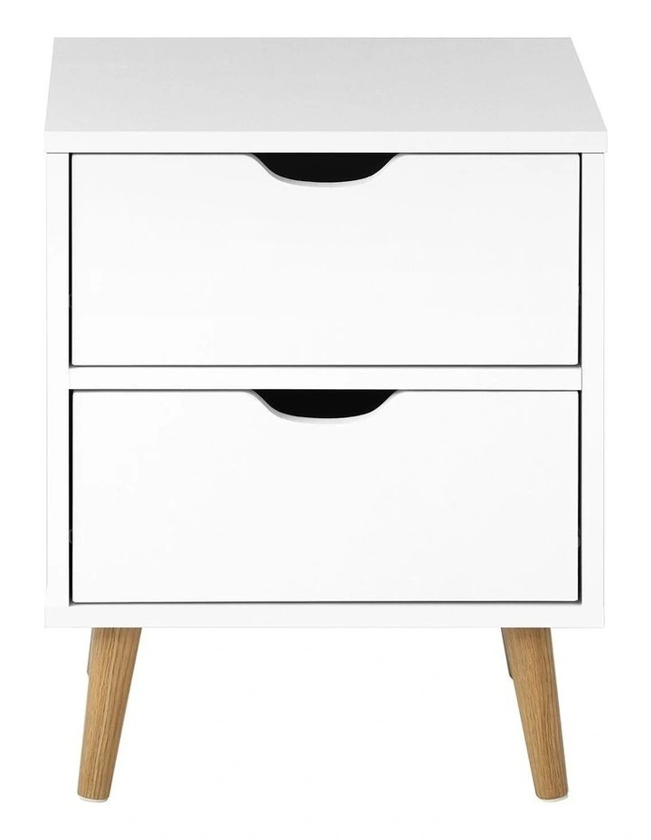 Oikiture Bedside Tables 2 Drawers Side Table Nightstand Storage Cabinet White image 2