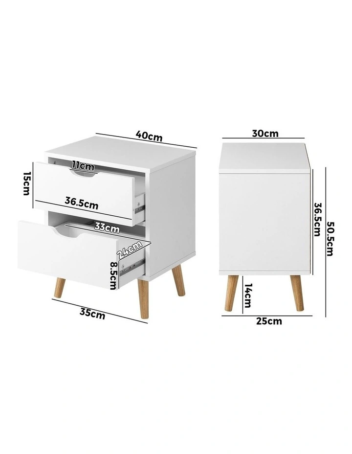 Oikiture Bedside Tables 2 Drawers Side Table Nightstand Storage Cabinet White image 3