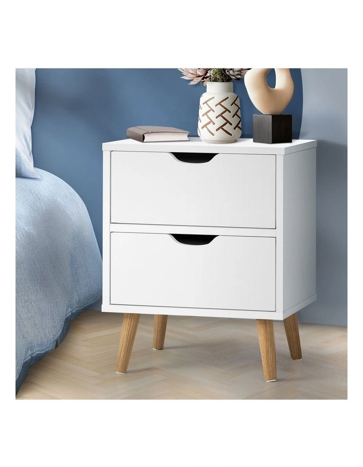 Oikiture Bedside Tables 2 Drawers Side Table Nightstand Storage Cabinet White image 4
