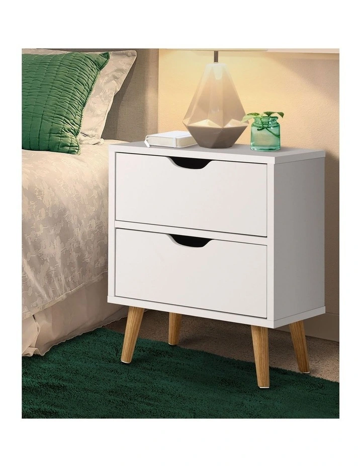 Oikiture Bedside Tables 2 Drawers Side Table Nightstand Storage Cabinet White image 5