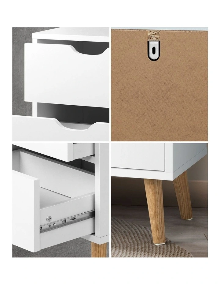 Oikiture Bedside Tables 2 Drawers Side Table Nightstand Storage Cabinet White image 6