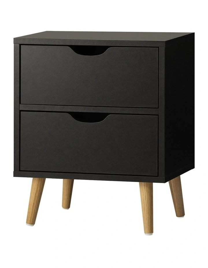 Oikiture Bedside Tables 2 Drawers Side Table Bedroom Furniture Storage Black image 1