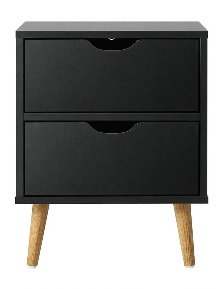 Oikiture Bedside Tables 2 Drawers Side Table Bedroom Furniture Storage Black image 2