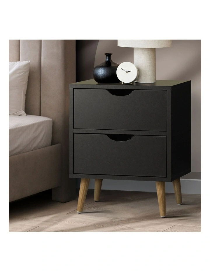 Oikiture Bedside Tables 2 Drawers Side Table Bedroom Furniture Storage Black image 4