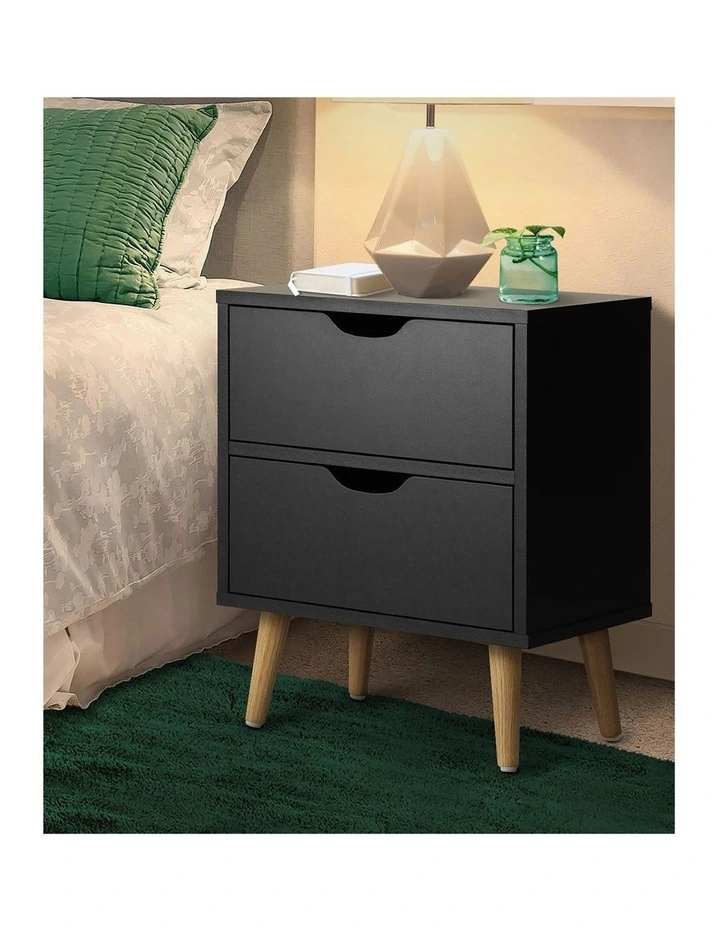 Oikiture Bedside Tables 2 Drawers Side Table Bedroom Furniture Storage Black image 5