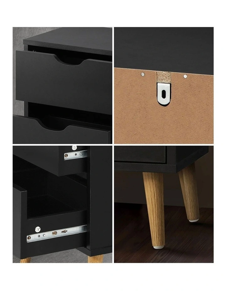 Oikiture Bedside Tables 2 Drawers Side Table Bedroom Furniture Storage Black image 6